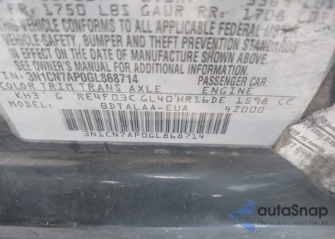 2016 Nissan Versa 1.6 S z USA, uszkodzony, nr VIN 3N1CN7AP0GL868714